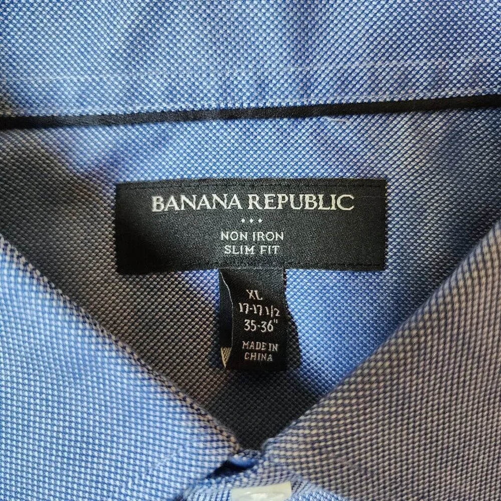 Banana Republic‎ Non Iron Slim Fit Blue Long Sleeve Button Up Shirt Size 17-17.5